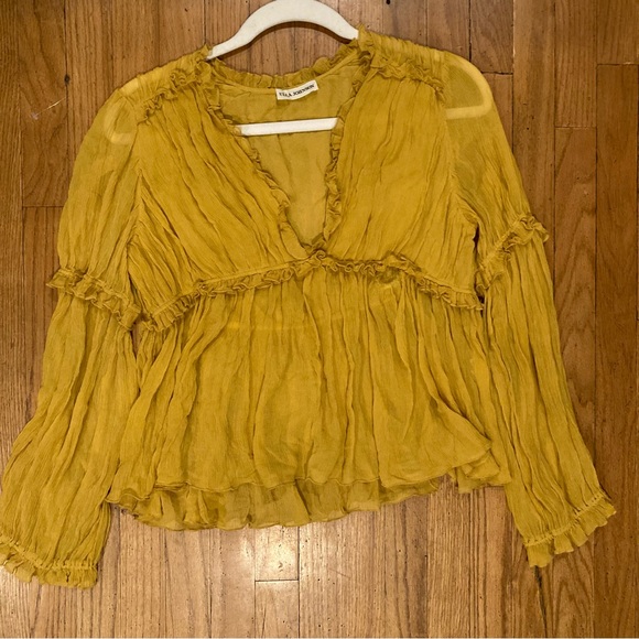 Ulla Johnson Silva Blouse Honey V-Neck Top Fall 100% Silk *Flawed* - Picture 9 of 12